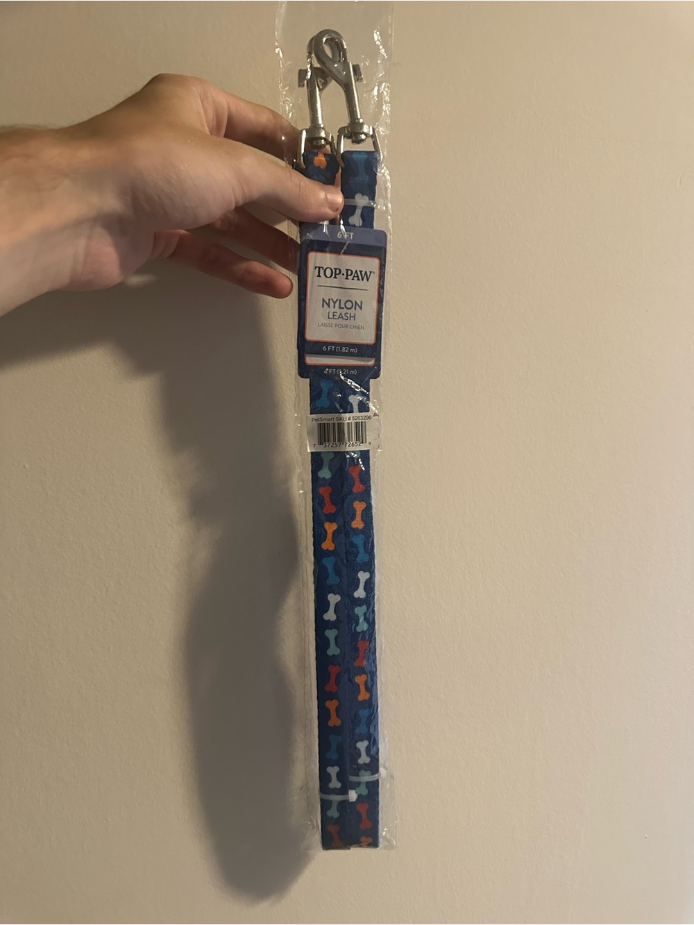 Top Paw Blue Nylon Leash with Multicolored Bone Design 6ft and 4ft